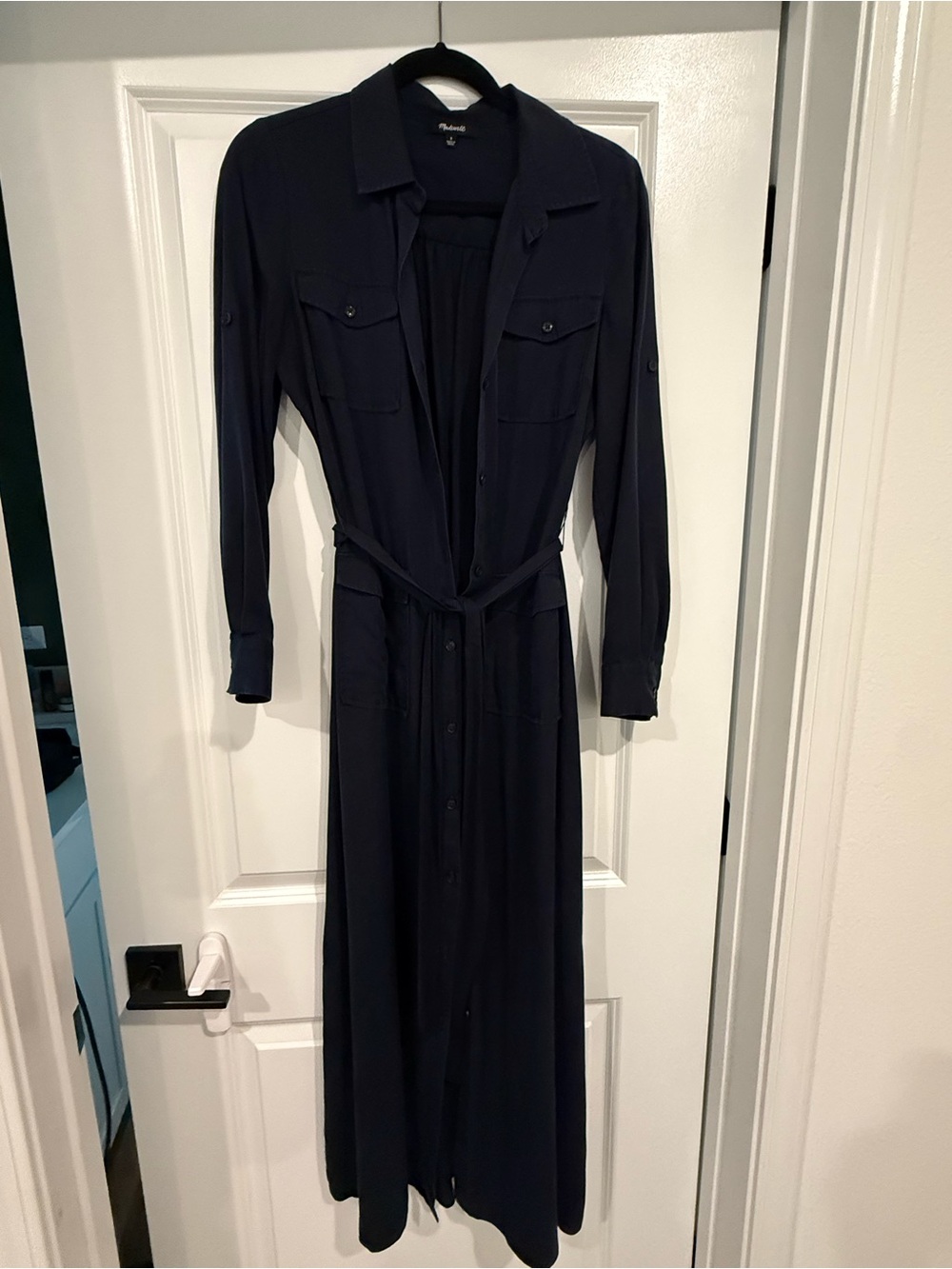 Madewell Navy Long Sleeve Shirt Dress with Belt